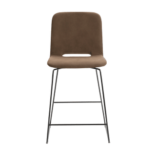 Mobitec Pamp C1510 bar stool in brown fabric with black frame, front view