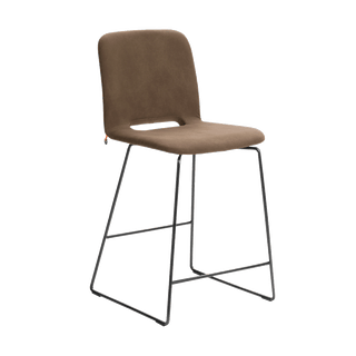 Mobitec Pamp C1510 bar stool in brown fabric, front three-quarter view