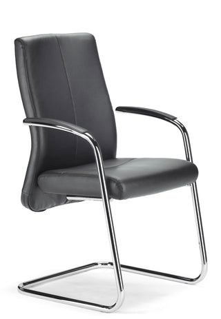 Chaise luge Rovo XL 5410A en cuir nappa noir, structure chromée et accoudoirs, vue de trois quarts