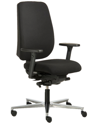 Rovo Eco 1060 EB office chair in black with armrests, front view slightly from the side