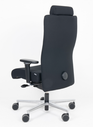 Rovo XP 4030 S1 office chair in dark fabric with headrest, rear three-quarter view from the left