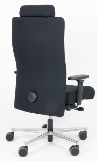 Rovo XP 4030 S1 office chair in dark fabric with headrest, rear three-quarter view from the right