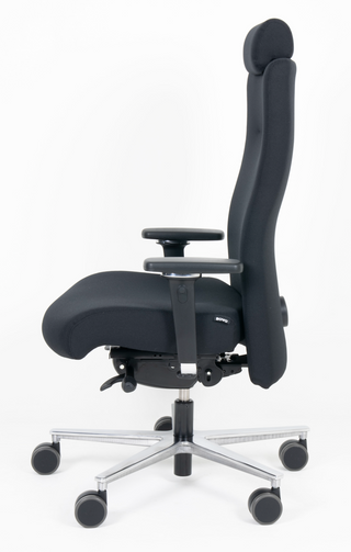 Rovo XP 4030 S1 office chair in dark fabric with headrest and aluminium base, side view