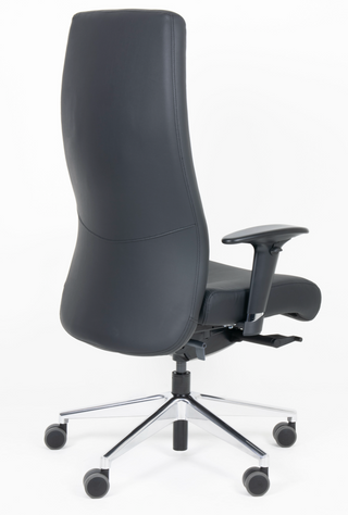 Rovo XL ergonomic swivel chair in black with high back, rear three-quarter view