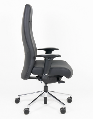 Rovo XL ergonomic swivel chair in black, side view with adjustable armrests