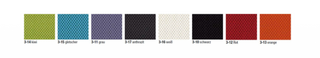Échantillons du tissu Rovo Runner en vert, bleu, violet, gris, blanc, noir, rouge et orange