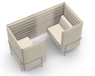 Vitra Alcove Cabin Highback Two-Seater in crème, schuin bovenaanzicht