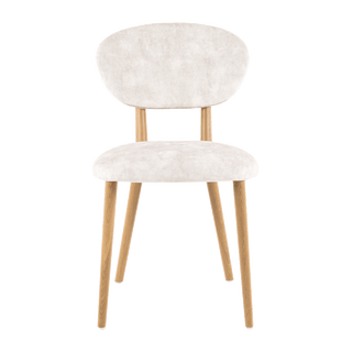 Mobitec Toro C0110 chair in light bouclé with oak frame, front view