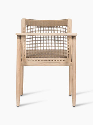Vincent Sheppard David dining armchair in aged teak with cushion, rear view