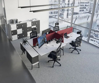 Buronomic Alto multi-werkplekken met schuifblad en Duo ladeblok in zwart en wit