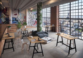 Buronomic Cohesion hoge coworkingtafel met stroomvoorziening in zwart en Nebraska