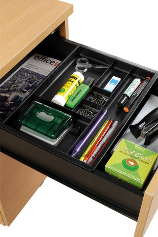 Buronomic Comfort pedestal in beech with open drawer and black pen tray