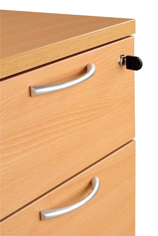 Buronomic Comfort pedestal in beech, detail of the handle and lock
