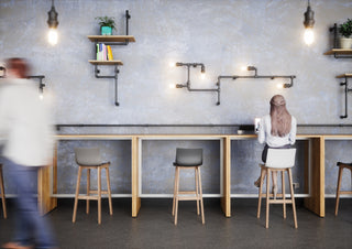 Buronomic Détente rectangular high tables in white and Nebraska