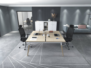 Buronomic Dialogue multi-workstation in solid wood, white and wire oak