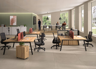Lifestyle image of white Buronomic Quietude sliding door cabinets in a bright open office