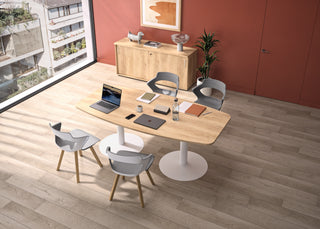 Lifestyle image of a Buronomic Quietude 72 cm sliding door cabinet in Nebraska by a meeting table