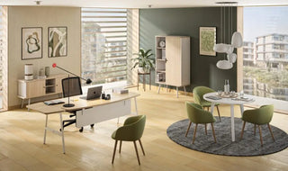 Buronomic Alto manager bureau met afschermpaneel in wit en wire oak