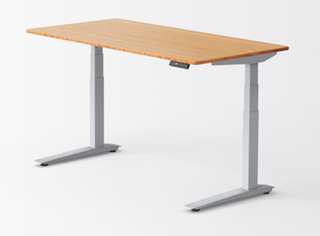 Jaswig zit-sta bureau kinderen naturel bamboe blad met grijs frame zijaanzicht