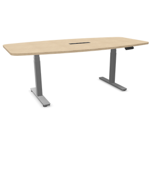 Buronomic Envol Evo barrel-shaped sit-stand meeting table in wire oak with aluminium base
