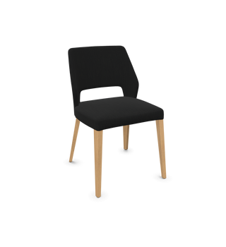 Mobitec Lena C0110 chair in black fabric with open back and wooden legs, configuration view