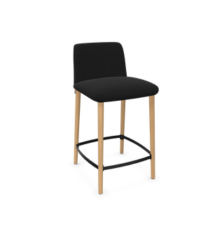 Tabouret de bar Mobitec Rob C0510 en tissu noir, pieds en bois et repose-pieds noir, vue de configuration